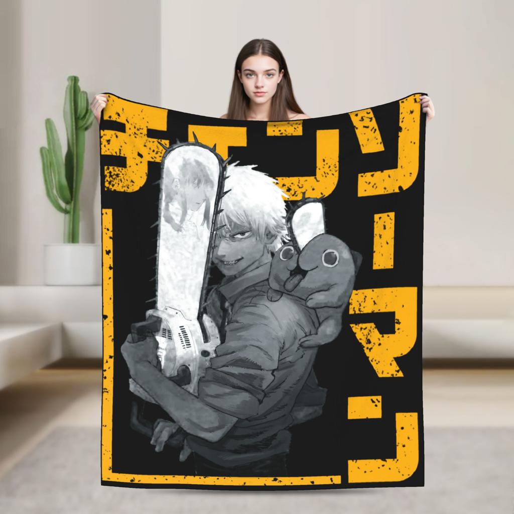 Chainsaw Man Power Blanket Flannel Printed Anime Manga Breathable Super Warm Throw Blankets for Bed Office Bedspread