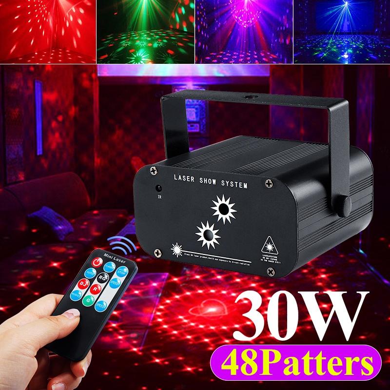 New 48 Modes Sound Activated Party Light 30W Strobes Laser Light RGB LED Stage Light Christmas DJ Club Home KTV Party Bar