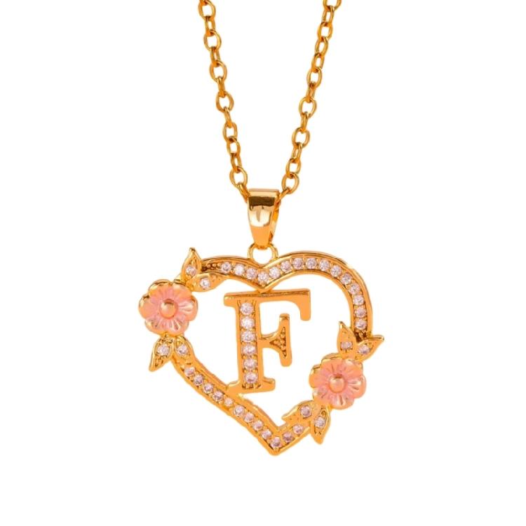 Zierliches Messing Initialen-Halskette Mit Floralem Herz-Ausschnitt Design Verstellbare Kette Leichter Romantik Schmuck