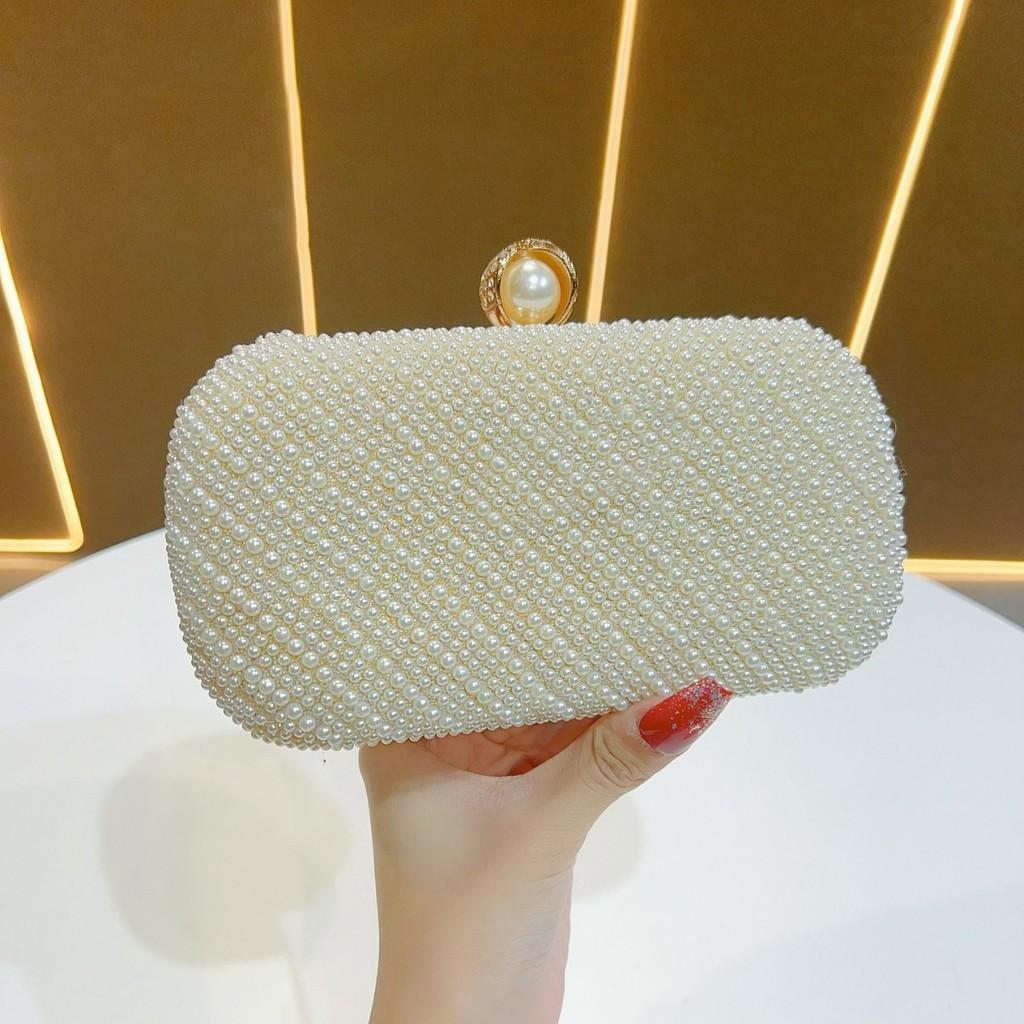 Pearl Evening Clutch Bag With Beaded Embellishments For Formal Events
