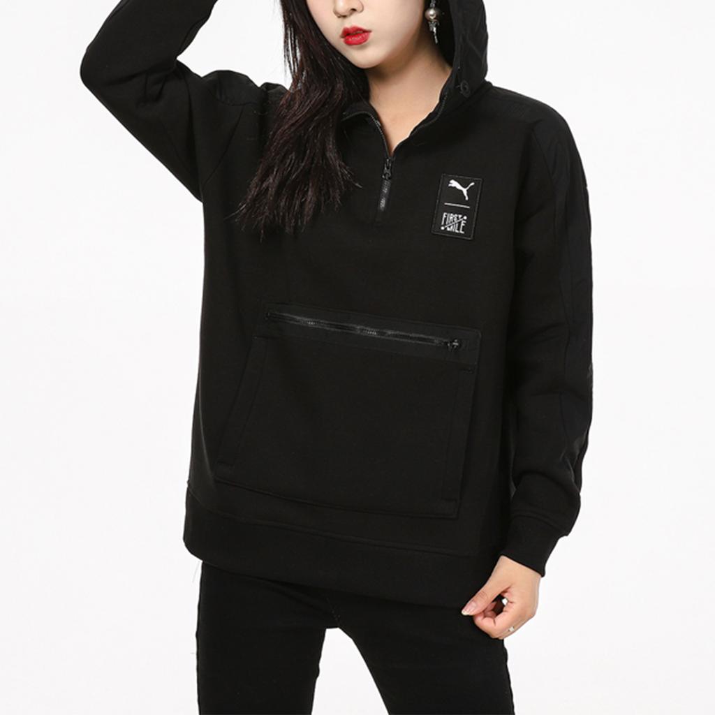 Puma Half-Zip Large Pocket Sports Breathable Hoodie Women Hoodies Black 532340-01