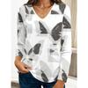 Fashion Women's V-Neck Long Sleeve 3D Casual Color Printing Casual Long Sleeve V-Neck T-Shirt