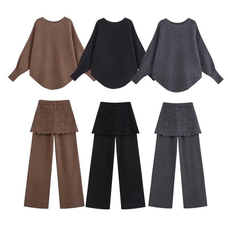 Womens Fall Winter Casual Knit Skirt Set Commuter Style Long Sleeve Two-Piece Outfit