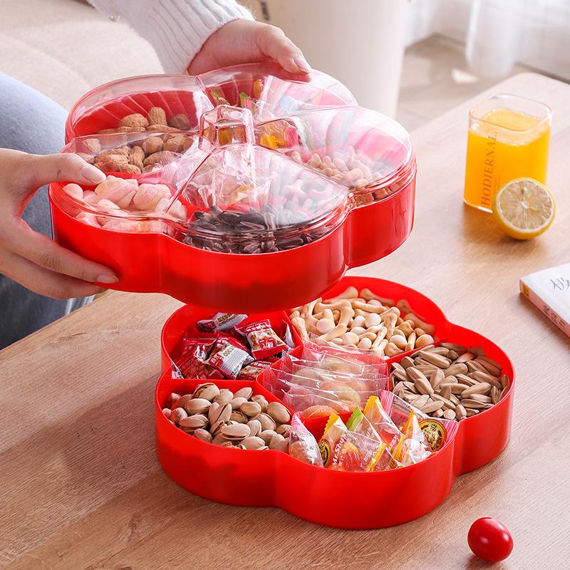 Large Capacity Nut Snack Storage Box, Double-layer Stackable Fruit Tray, Household Food Container, New Year Snack Storage Box