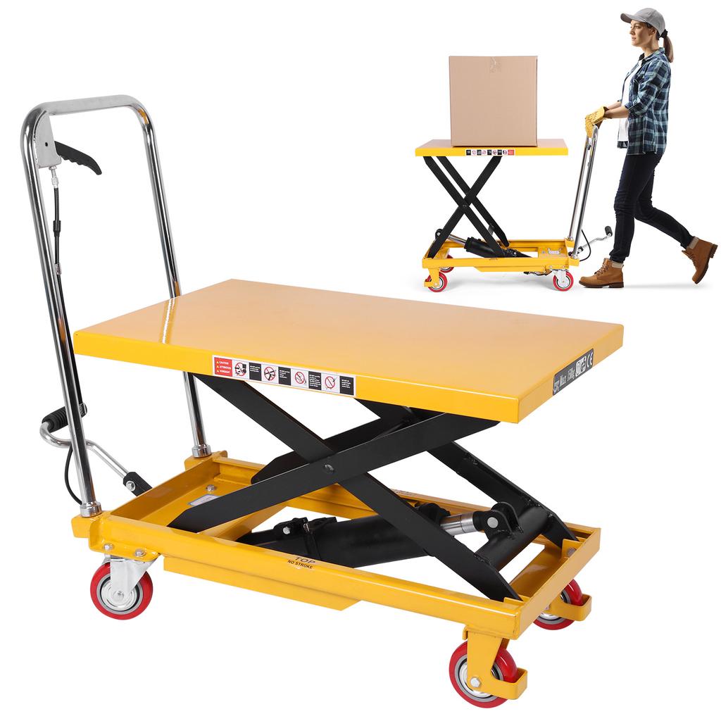 330lbs Hydraulic Lift Cart 21-72cm Height Adjustable Manual Single Scissor Lift for Material Handling and Transportation