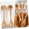 2 PCS Creative Wooden Spoons Cute Cat Design Kitchen Utensils for Soup Salad and Dessert with Smooth Finish for Adults
