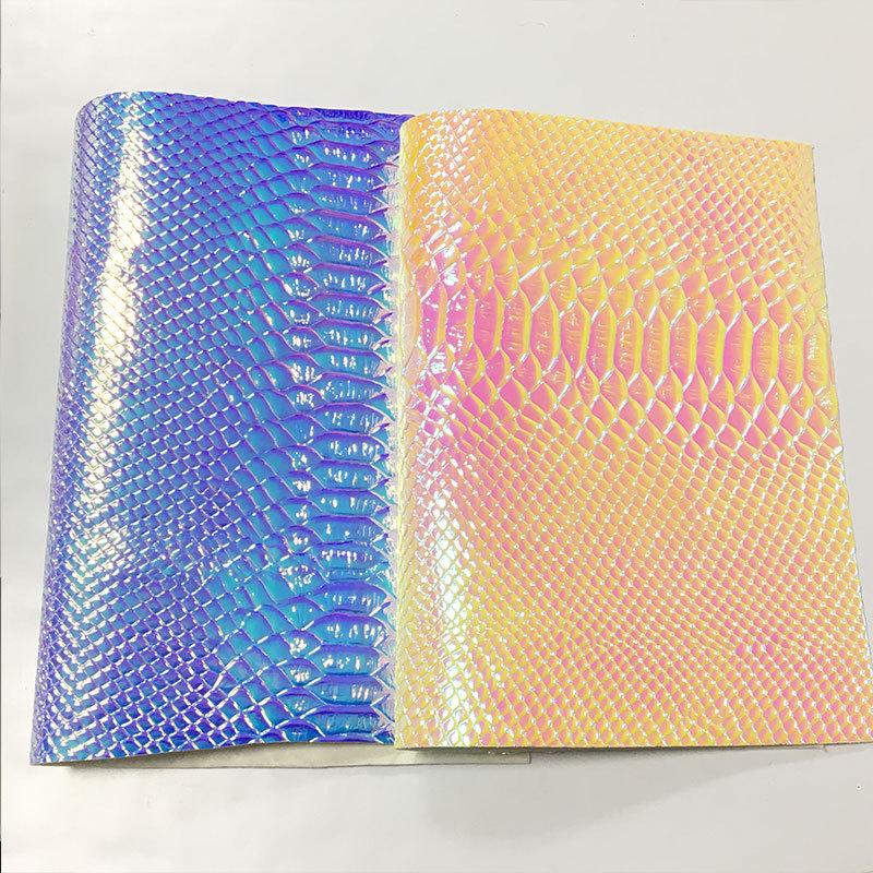 Iridescent Snake Print Laser Leather A4 Handbag Set with Mirror Embossed Synthetic Material