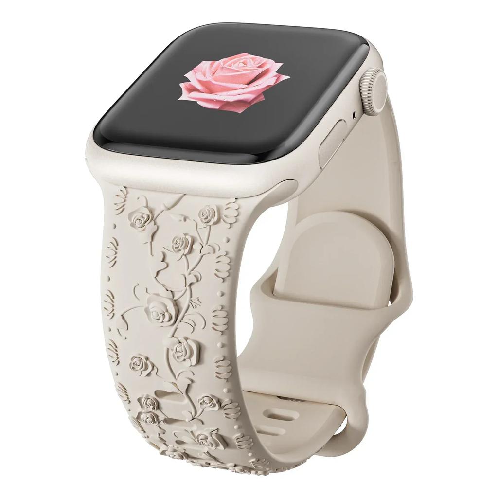 Strap for Apple Watch Band 45mm 44mm 42mm 40mm 41mm 49mm 38mm Floral Engraved Bracelet Correa iWatch Series 8 7 6 9 SE Ultra 5 4