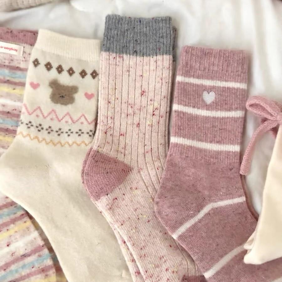 Super Sweet Gray Powder Wool Socks~ Korean Atmosphere Girl Pile Socks Thickened Warm Socks Women Hin Warm
