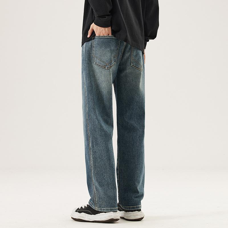 European Version of Jeans Men's Loose Straight New Classic Trend Casual Versatile Wide-leg Pants Elastic Denim Trousers Men