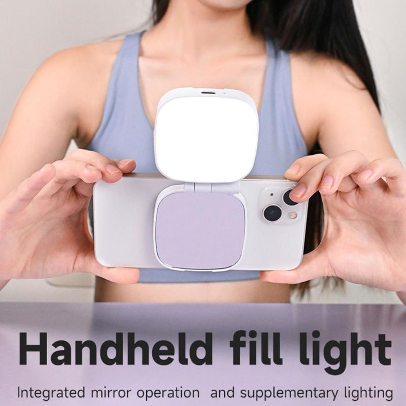 Portable Pocket Sized Vanity Mirror Light With 3 Lighting Mode Magnetic Attachment for Phone 17 Series Type C Charging