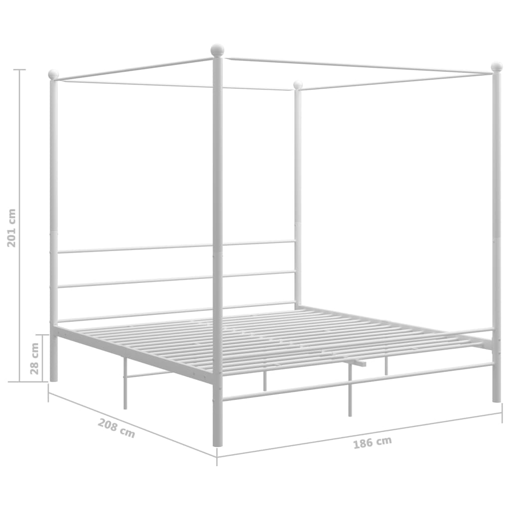 White Metal Canopy Bed 180x200 cm