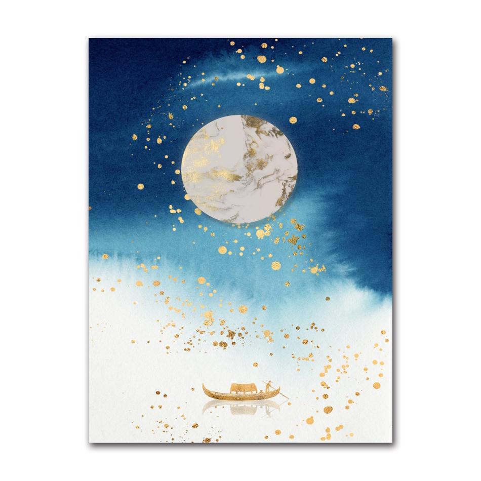 Painting Big Blue Poster Print Luxurious Wall Art For Living Room Aisle Gold Tableaux Picture Abstract Gold Fish Chinese Canvas