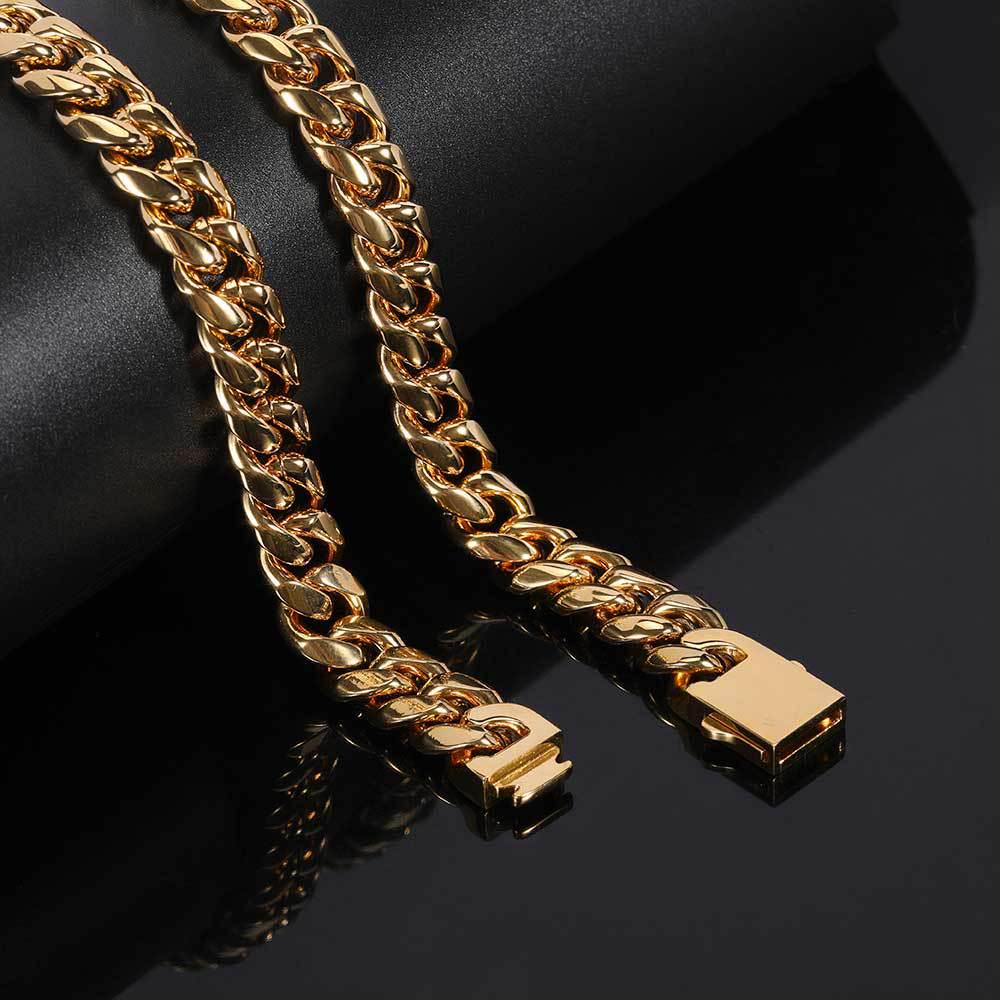 Trendige Cuban Link Kette & Armband aus Edelstahl mit glattem Verschluss
