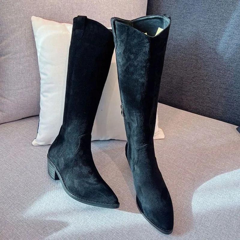 

Женские сапоги до колена с голенищем, ретро, новинка, с острым носком, готические, весенне-осенние, женские длинные сапоги, водонепроницаемые, горячее предложение, распродажа 2025 40