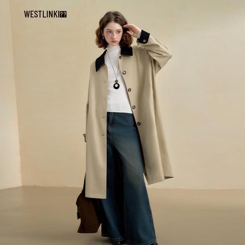 Women s Retro Corduroy Splicing Trench Coat XL