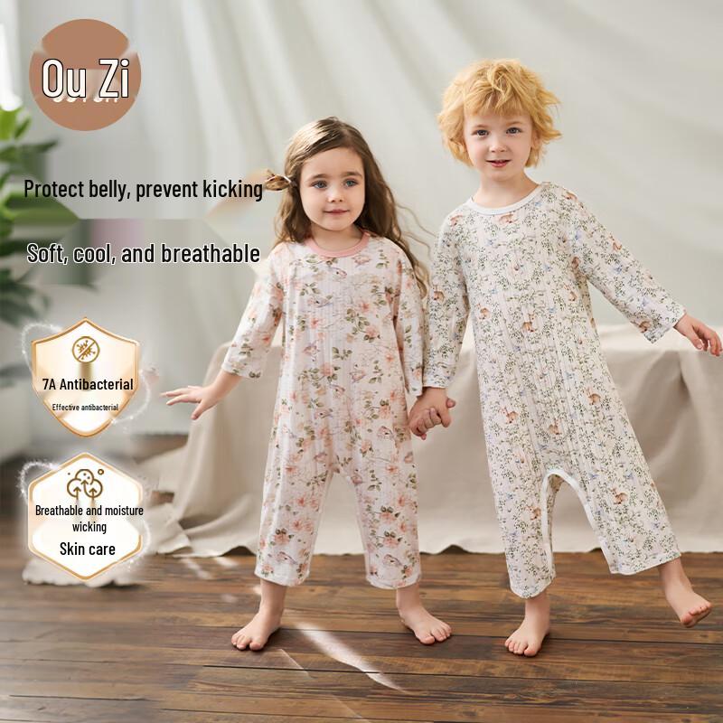Ouyun Kids  Summer Pure Cotton One-Piece Pajamas 130