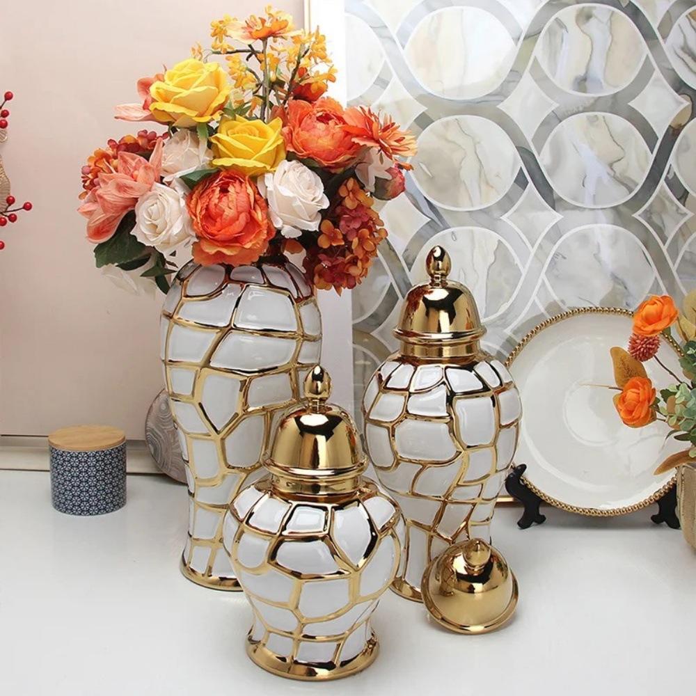 home decor vases Ceramic electroplated general jar Nordic flower vase handicraft decoration foyer soft decoration storage jars