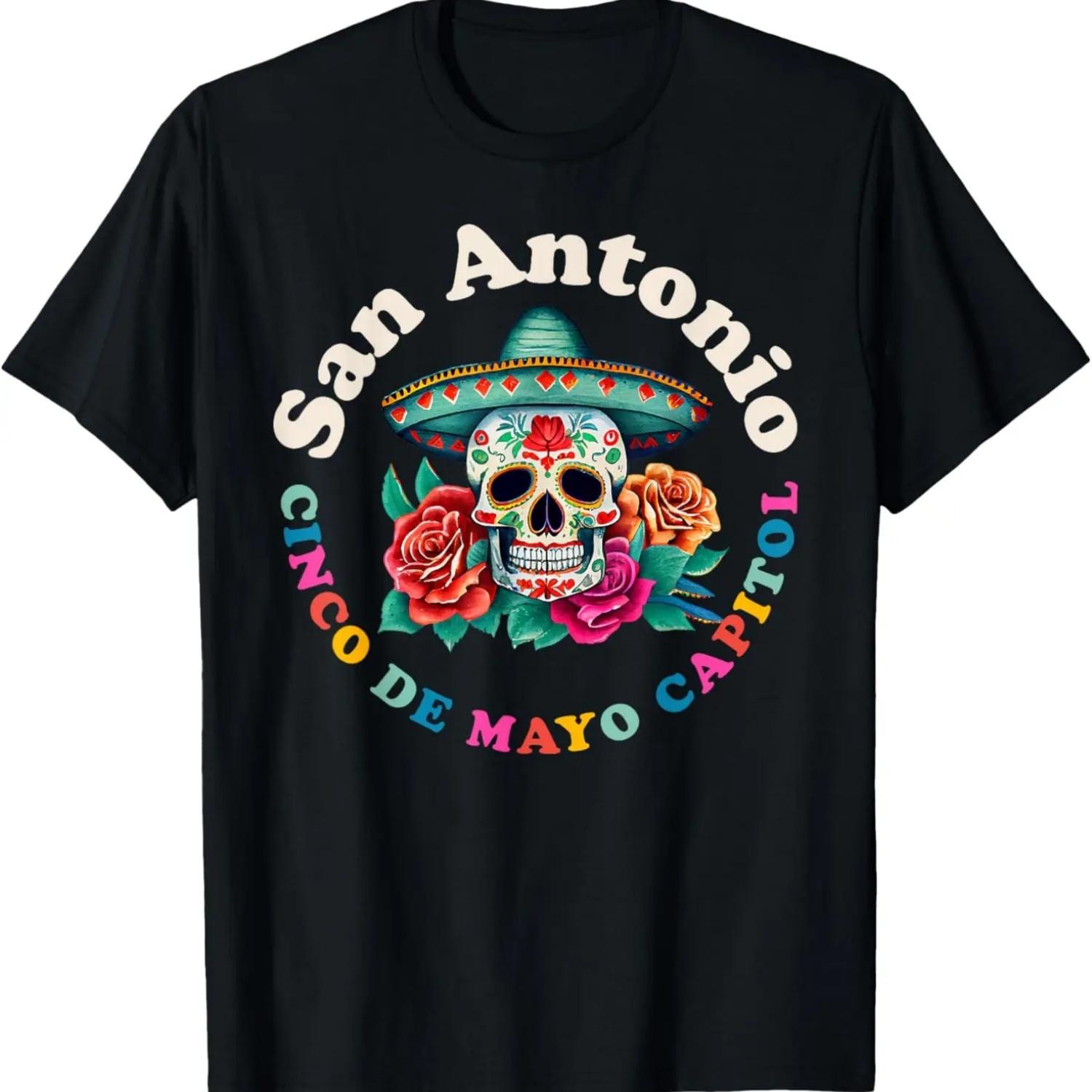 San Antonio Cinco de Mayo 2023 Sugar Skull Texas T-Shirt S чёрный