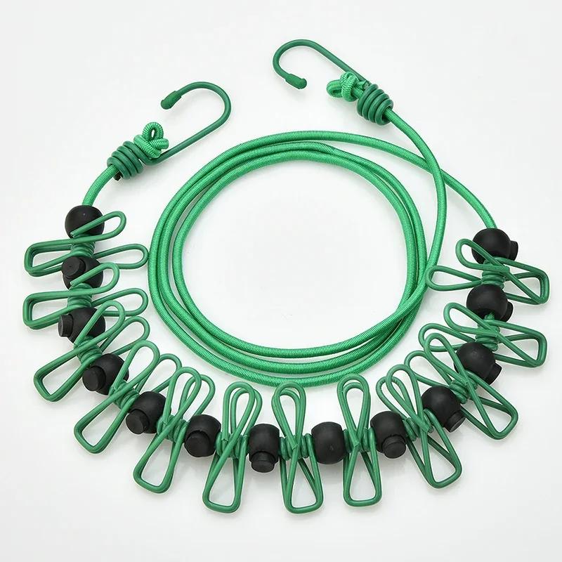 Portable Clothing Clothesline with 12 Clips, Retractable Laundry Dryer, Clothes Rope Drying Rack, Cloth Hanging Line for Outdoor