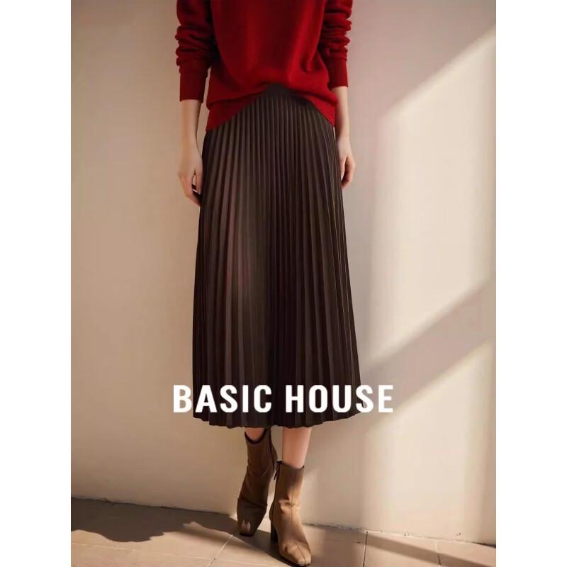 Basic House 2026 Spring High-Waist Pleated A-Line Skirt M