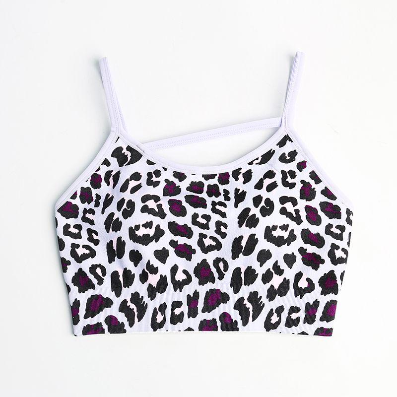 

[Фиолетовый леопардовый принт] Новинка Модный спортивный жилет для фитнеса, йоги, аэробики, тренировочный бюстгальтер, красивая спинка, цельная чашка Purple leopard print L