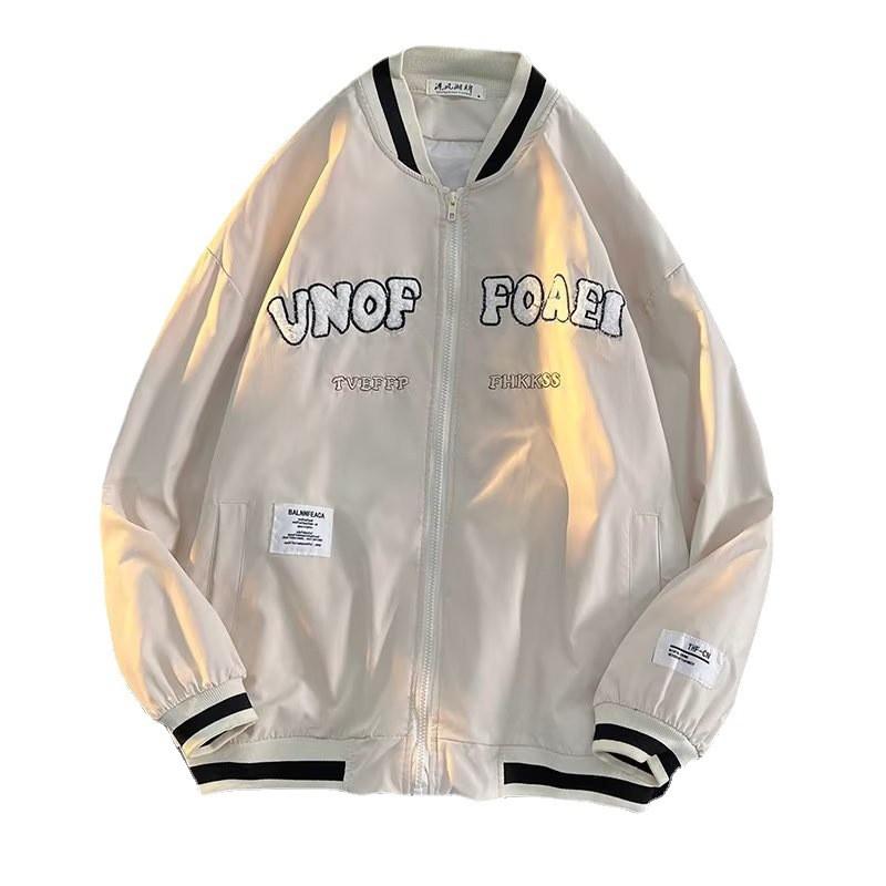 Unisex Vintage Baseballjacke Übergroß Lässiger Bombermantel Herbst Lockerer Schnitt Studenten Streetwear