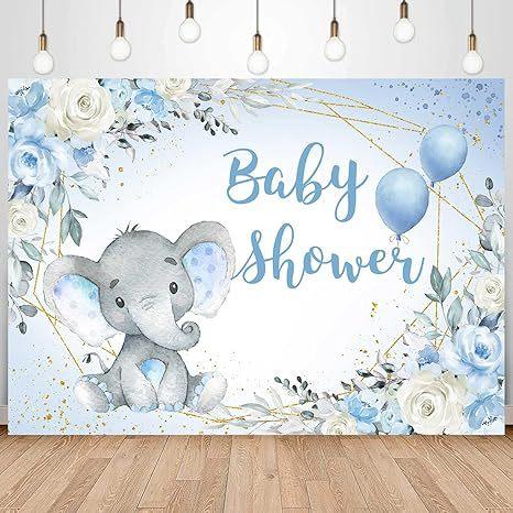 Baby Blue Elephant Birthday Party Photography Background Baby Bath Boy Banner