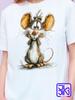 Women's T-shirt with a Signature Print. A Funny Brown Mouse, a Cheerful Chocolate Animal Illustration, White Cotton Jersey Wi