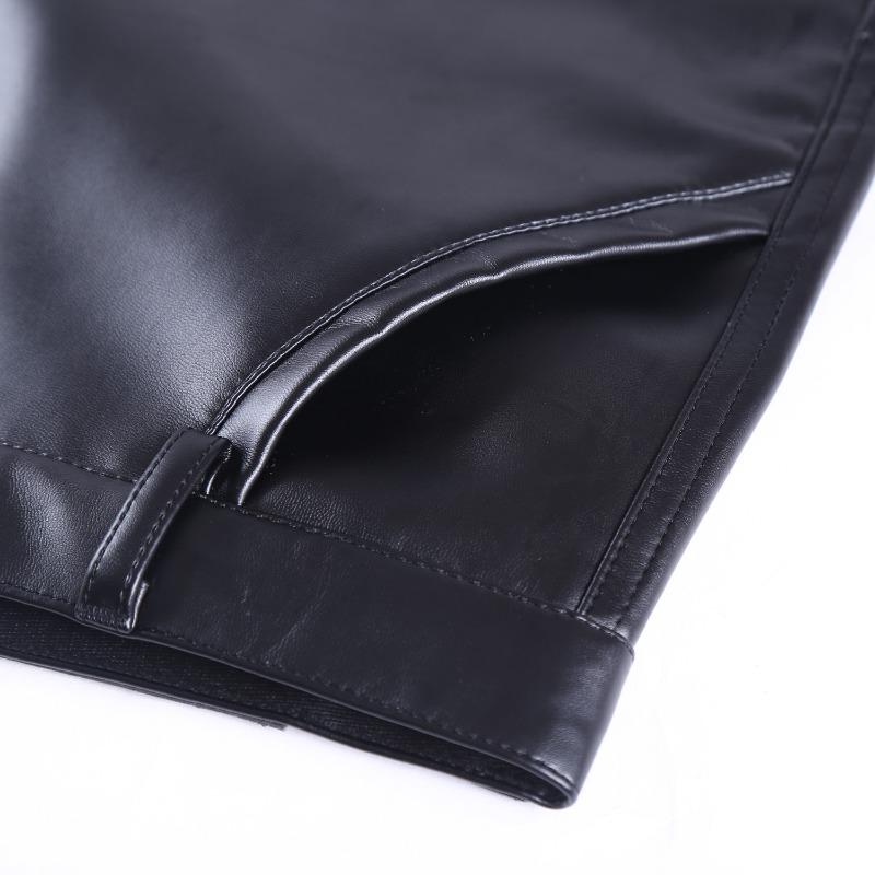 Men Slim Fit Korean Style Pu Leather Motorcycle Casual Long Pants