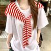 Red And White Striped Shawl Versatile High-End Women'S Outerwear Knitted Scarf