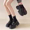 2025 new platform loafers women's popular shoes autumn and winter women's shoes British style small leather shoes women's black single shoes