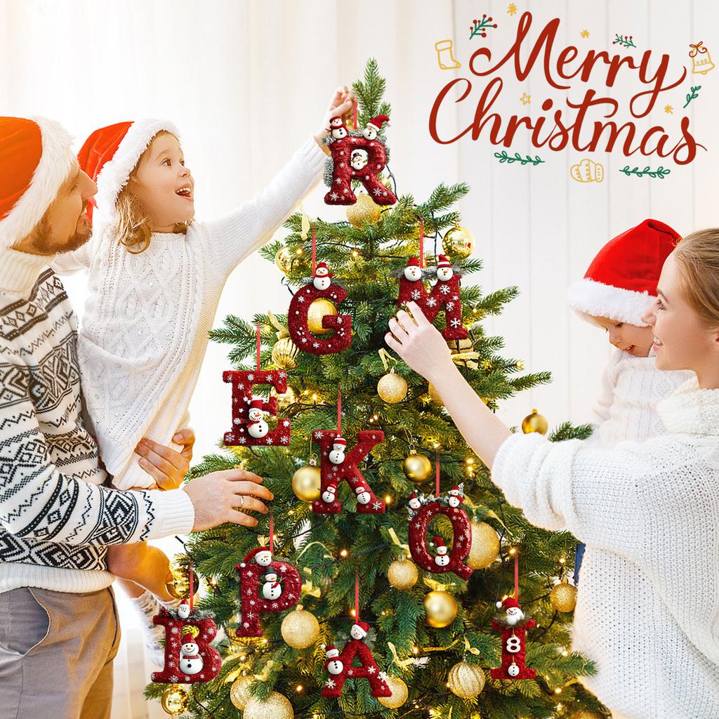 Christmas Ornament 2D 26 Letter Snowman Christmas Decoration Xmas Tree Decor Festive Letter Hanger Holiday Decor