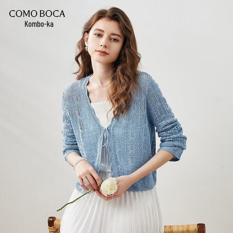 Cardigan da Donna in Misto Lino con Scollo a V e Pizzo Francese