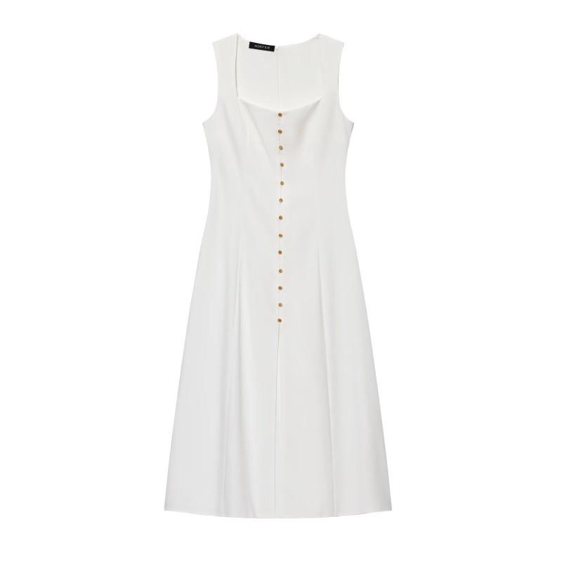 

European American Women s Clothing Summer Slim Fit Simple Single-breasted Sleeveless Dress L білий