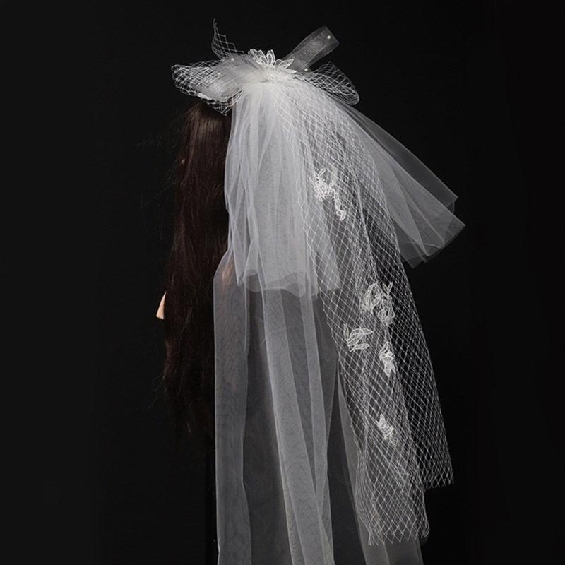 Sheer Veil Bridal Veil Bride Gift, Bridal Shower, Wedding Veil White Bowknot