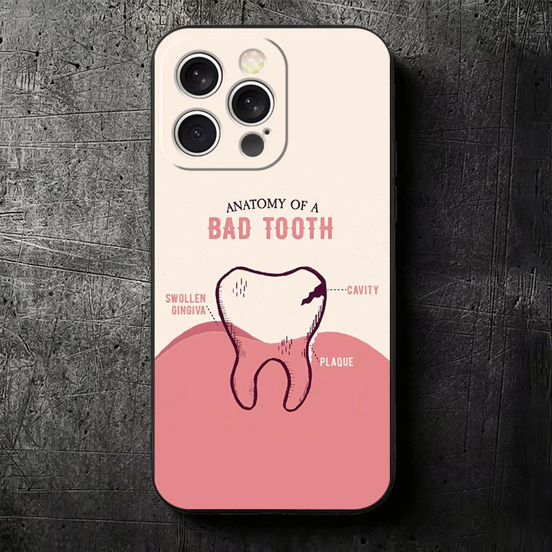 Tooth Dentist Pattern Soft Phone Case for iPhone 16 16E 17 Air 15 Pro Max 14 Plus 13 Mini 11 12 7 Black Cover Back Shell