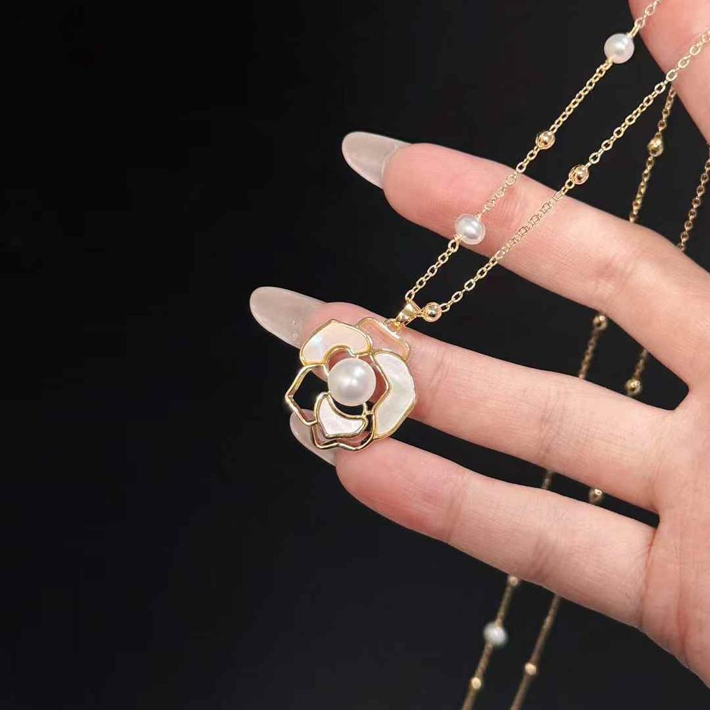 Camellia Starry Sky AAAA Grade Potato Shape Freshwater Pearl Necklace with Gold Plated Brass Chain 4-9mm 70+8CM Long