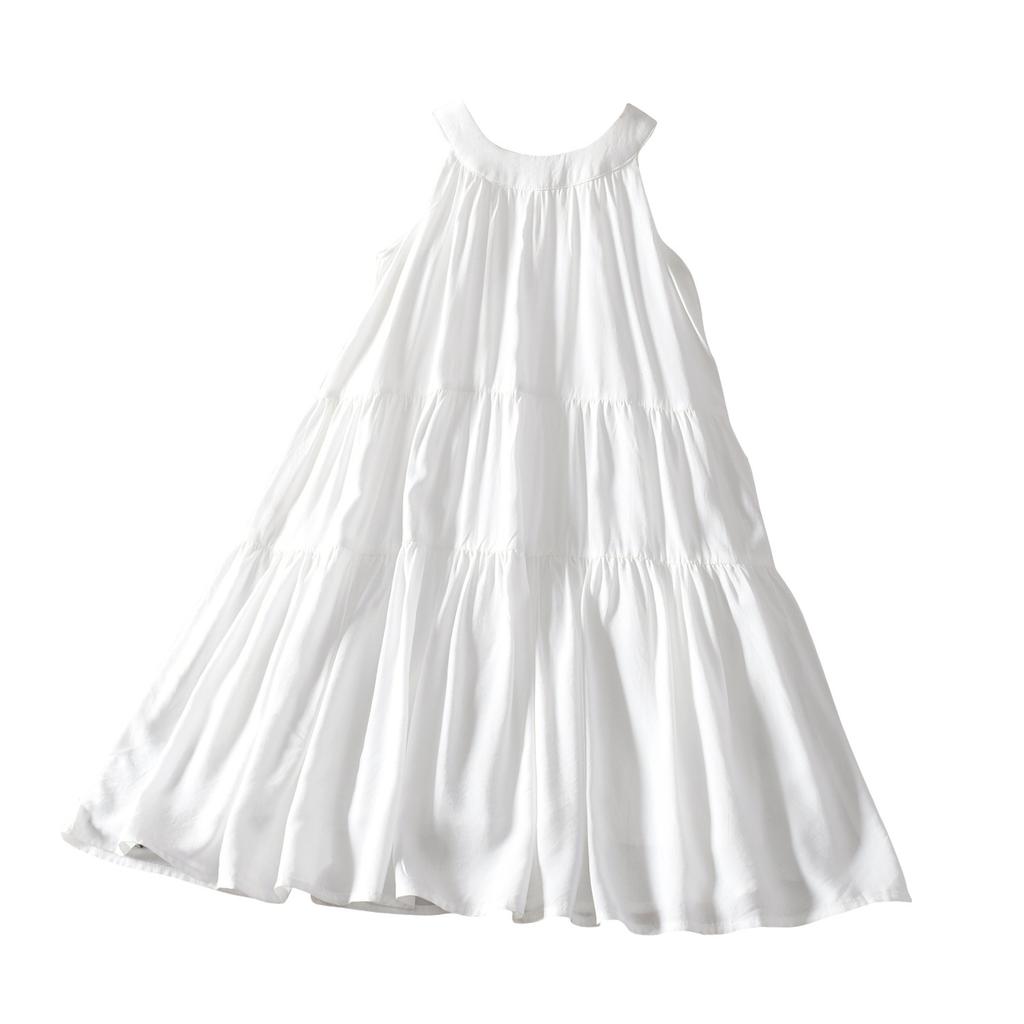 Summer White Tie Dye Halter Beach Dress Mother Daughter Matching Outfits Family Vacation Seaside Holiday Sundress
