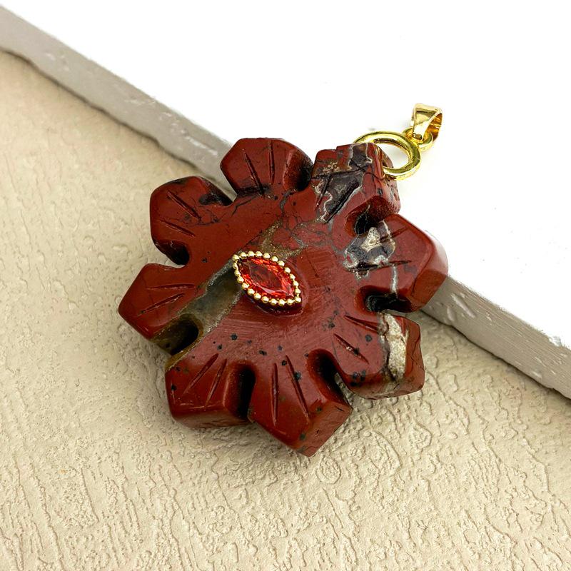 Natural Rose Quartz Crystal & Snowflake Pendant Necklace with Lapis Lazuli