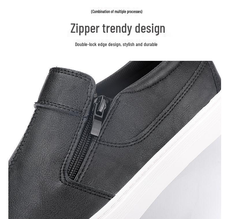 Korean Style Men's Breathable Leather Low-Top Casual Shoes - Soft Sole & Versatile Design for Spring/Summer.