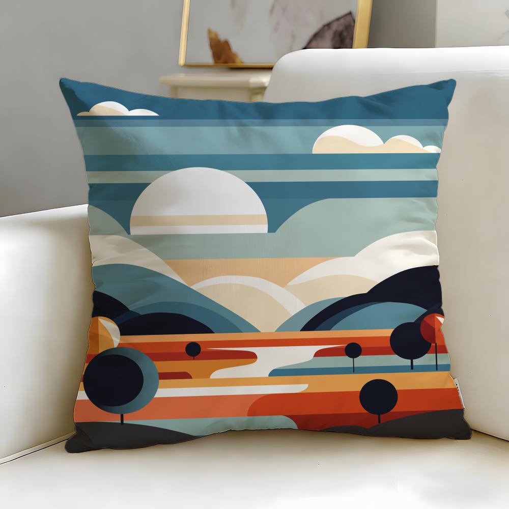 art Colorful Geometric Landscape Cushion Cover Soft  EasyWash Pillow Case  Versatile for Couch Bed Travel and Office