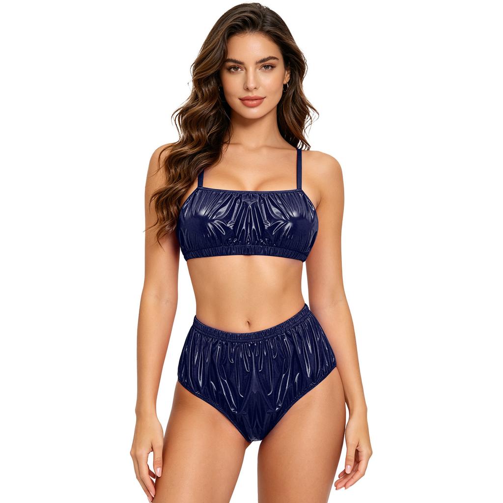 Womens Waterproof Bathing Suit Adjustable Strap No Pad No Wire Bra Top Elastic Band Swim Bottom