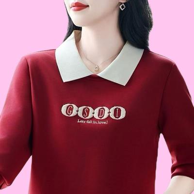 New Lapel Long Sleeve Embroidered POLO Collar Middle-aged Mother Fashionable Casual Age-reducing Versatile Base Top Autumn