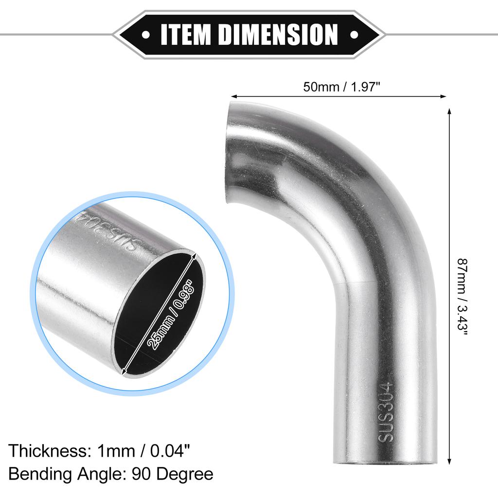 UXCELL 2 Stück 19mm 25mm 32mm 38mm 63mm 90° Bogen Winkelrohr Schlauchrohr DIY Auspuffrohr Lufteinlassrohr für Auto 304 Edelstahl