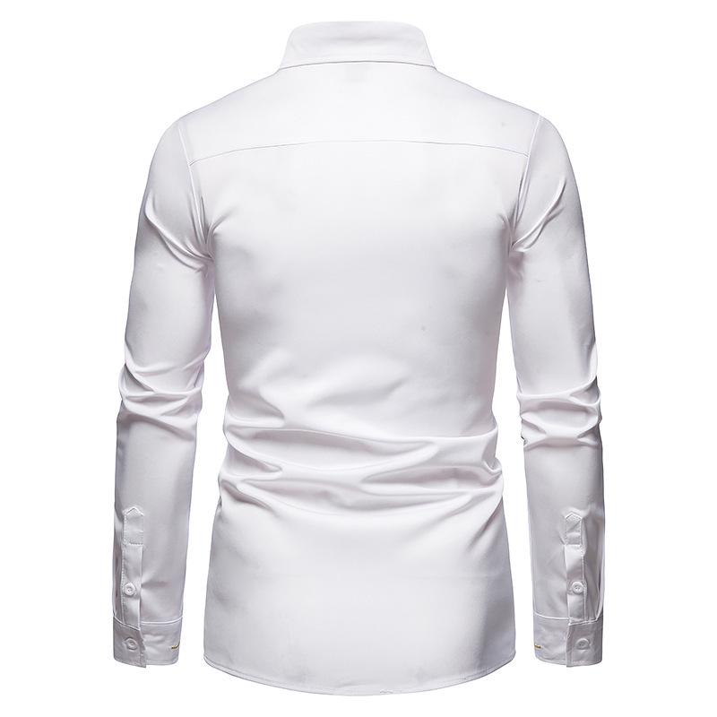 European Hollow-Out Asymmetrical Embroidered Men's Long Sleeve Western Shirt