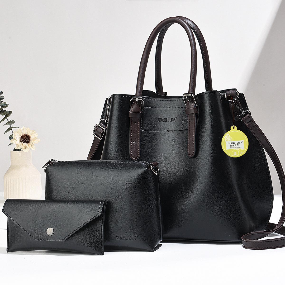 

Ретро набор из трех сумок, сумка для мамы и ребенка, наплечная сумка-мессенджер, качественная женская сумка 32*13.5*28 чёрный