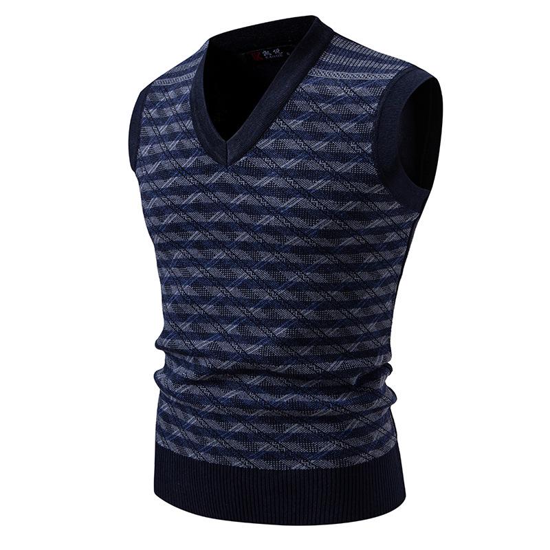 Men's V-Neck Trendy Knit Sweater Vest - Autumn/Winter European & American Style Pullover