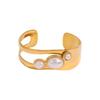 Irregular Open Cuff Pearls Bracelet Stainless Steel Wristchain Adjustable Bangle Geometric Jewelry Festival Accessories