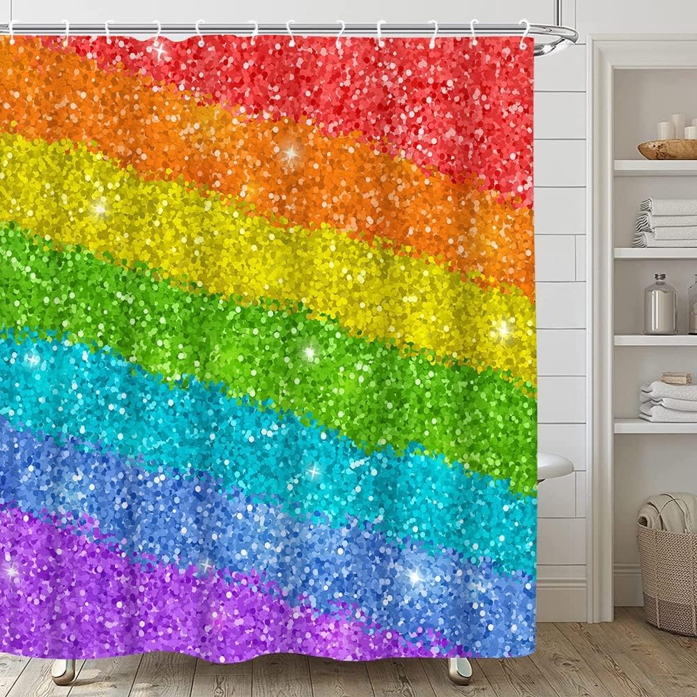 Rainbow Shower Curtain Cartoon Pattern Cute Boho Modern Simple Girls Decoration Bathroom Bathtub Decoration Set with Hooks